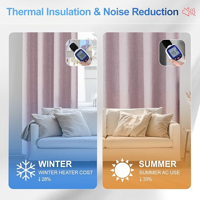 Linen 100% Blackout Curtains for Bedroom, Room Darkening Curtains for Living Room, 108 Inch Blackout Curtains, Extra Long Curtain Grommets Drapes, Thermal Curtains (2 Panels, Pink)