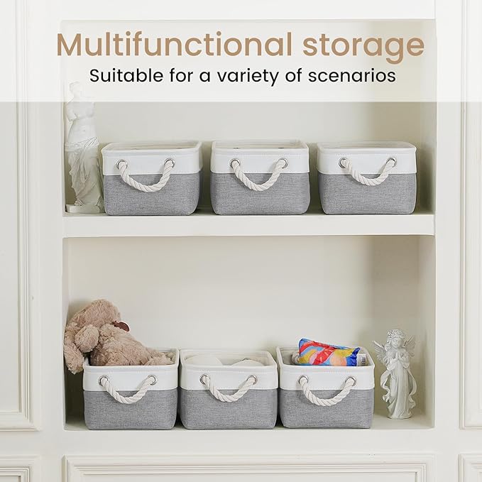 Storage Baskets for Shelves 11.8x7.9x5.2 Inch, Foldable Fabric Storage Bins with Handles, Small Storage Baskets for Organizing Closet, Office, Home Organization (1-Pack, White&Gray)