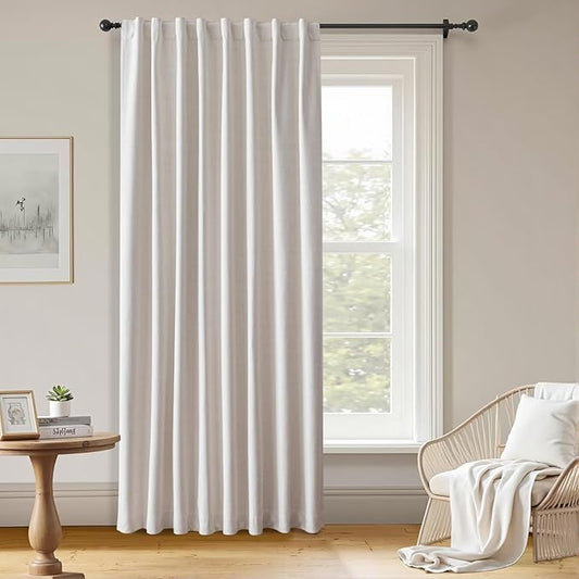 100% Blackout Curtains 108 inch Length1 Panel Faux Linen Long Drapes for Bedroom Living Room Black Out Room Darkening Curtain Thermal Insulated Back Tab Rod Pocket(W70 x L108, Natural)