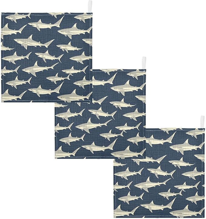 vvfelixl Sharks in Ocean Baby Burp Cloths Baby Muslin Washcloths for Boys Girls Cotton Babys Face Towel for Newborn Infants Soft and Absorbent 11.8 X 11.8 in, 5 Pack