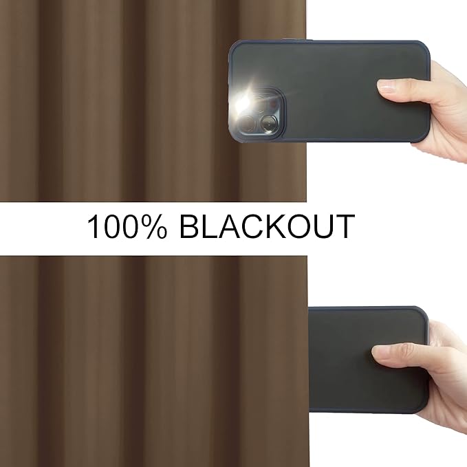 LEMOMO 100% Blackout Curtains 52 x 72 Inch Cappuccino Curtains 2 Panels Darkening Thermal Insulated Bedroom Curtains