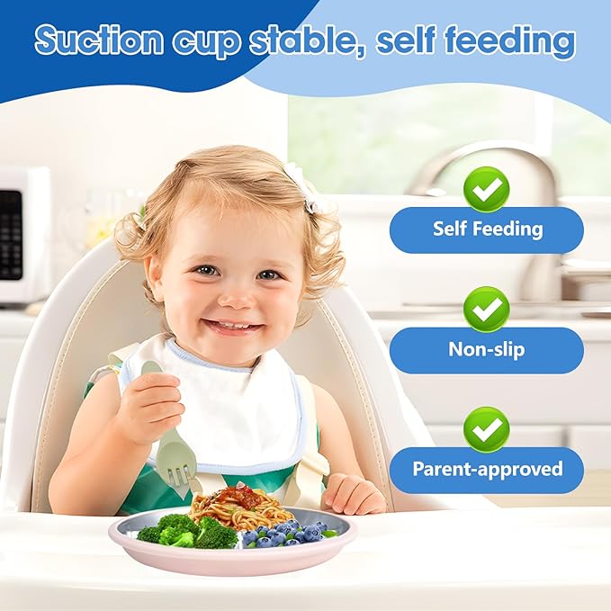 AestuWarm 4 Pack Stainless Steel Baby Suction Plates, 9 Inch Multicolor Divided Toddler Plates with Extra-Large One-Piece Silicone Suction Base | Baby, Toddler, Kids| Dinner & Snack Plates