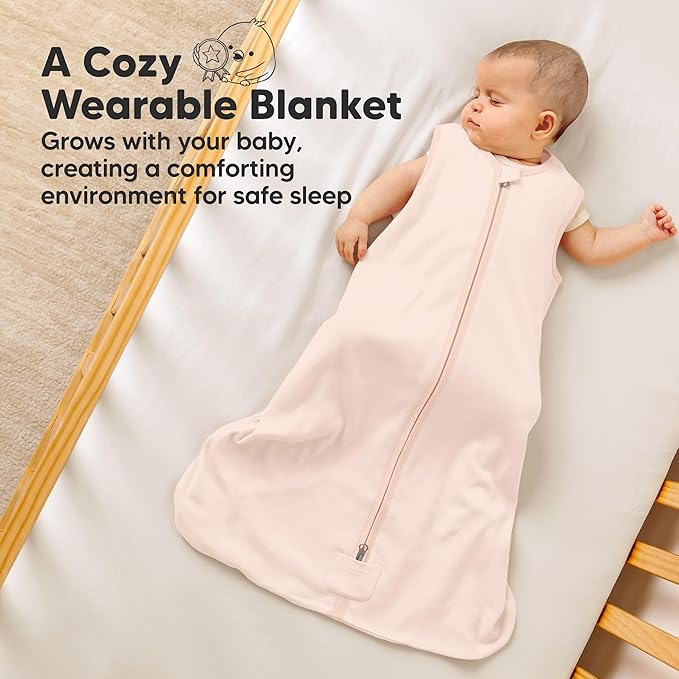 2-Pack Baby Sleep Sacks, Zipper Wearable Blanket - 0.5TOG Organic Cotton, Lightweight, Soft Cozy Infant Sleeping Sack 3-6 months, Easy to Wear Small Newborn Transition Swaddles Sleepsacks (Mist Rose)