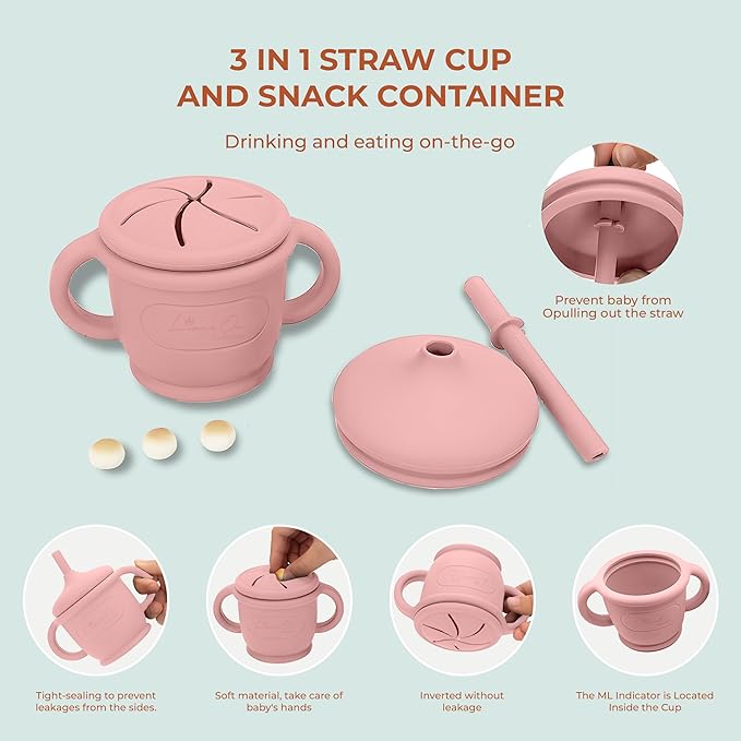 Silicone Baby Feeding Set, 10 Pcs Baby Led Weaning Supplies | BPA-Free Baby Dishes with Toddler Plates and Bowls Set, Silicone Bib, Suction Cup, Baby Spoons & Forks | Empower Independence – Pink