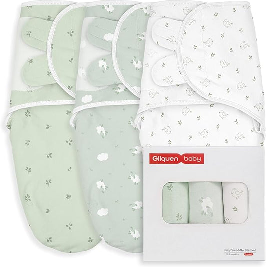 GLLQUEN BABY Girl Swaddles 0-3 Months - 3 Pack Baby Swaddles Sack for Newborn, Infant Sleep Sack, Easy Swaddling Wrap, Natural Adorableness, Nursery Swaddle Blankets Essentials