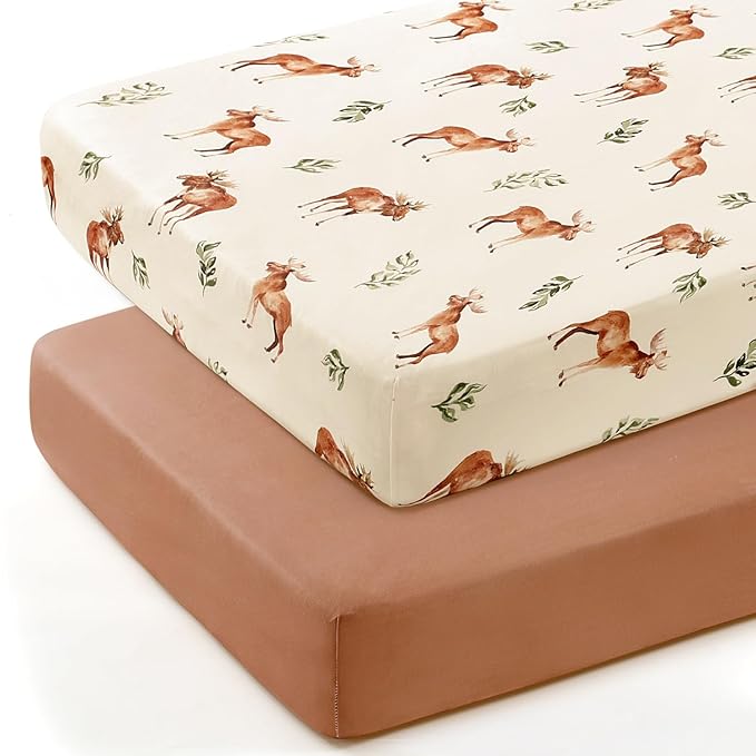 GRSSDER Stretch Ultra Soft Jersey Knit Fitted Crib Sheets Set 2 Pack, Universal Fit All Standard Crib Mattress Pads Safe and Snug, Crib Fitted Sheet with Deep Pocket, Original Design for Baby