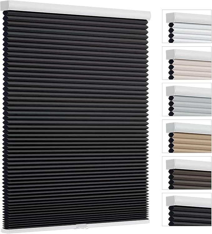 Changshade Blackout Blinds Black Out Shade for Indoor Windows, Cordless Cellular Shades Room Darkening Thermal Insulated 1.5 Inch Heat Light Blocking Honeycomb Blind for Bedroom, Bathroom, 26" Wx64 H