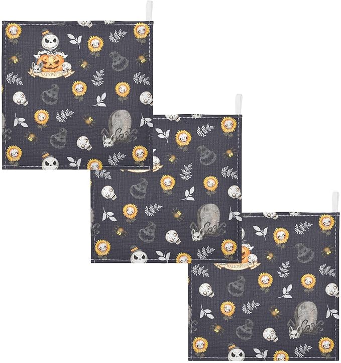 vvfelixl Halloween Skulls Horror Monsters Baby Burp Cloths Baby Muslin Washcloths for Boys Girls Cotton Baby Face Towel for Newborn Infants Soft and Absorbent 11.8 X 11.8 in, 5 Pack Black
