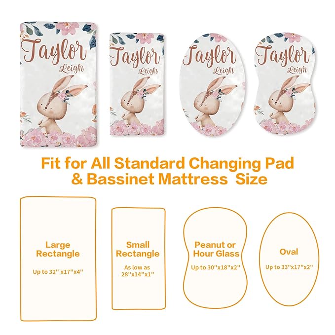 Custom Changing Pad Cover Set - Jersey Knit Ultra Soft Unisex Waterproof Diaper Changing Table Covers with Personalized Name for Baby Boys Girls - Comfy Cozy 2 Pcs Set Style04
