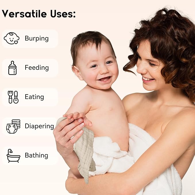 Unnivoll Muslin Baby Washcloths 6 Pack, 100% Cotton Wash Cloths for Babies, Large 12''X12'' Burp Cloths Absorbent and Soft for Newborn Infants Kids Boys Girls - Apricot