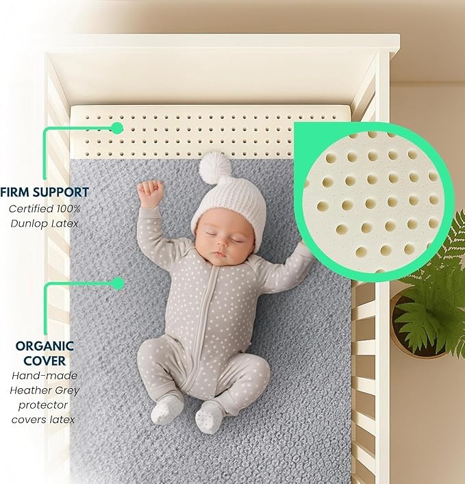 ORGANIC TEXTILES Organic Baby Mattress Topper with Heather Grey Removable Cover - GOLS/GOTS Certified - Breathable - 3" MiniCrib (38"x24")