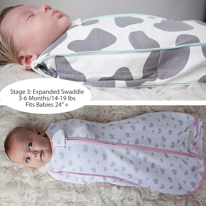 Woombie Grow with Me Baby Swaddle, Convertible Swaddle Fits 0-9 Months, Expands to Wearable Blanket for up to 18 Months, Elephants Pink