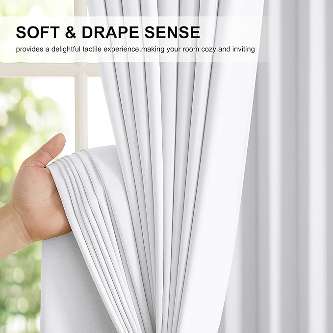 NICETOWN 100% Blackout Window Curtain Panels, Cold and Full Light Blocking Drapes with Black Liner for Nursery, 84 Inches Drop Thermal Insulated Draperies (Pure White, 2 Pieces, 52 inches Wide)