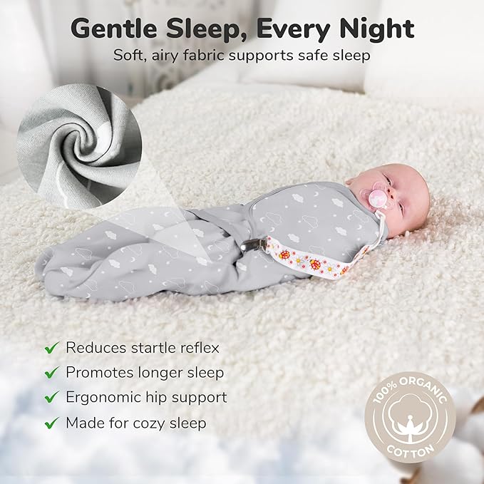 Baby Swaddle Sack, Organic Swaddle Blanket, Newborn Swaddle Sack, Adjustable Baby Wrap Sling, Easy Swaddle for 0-3 Months Boy and Girl