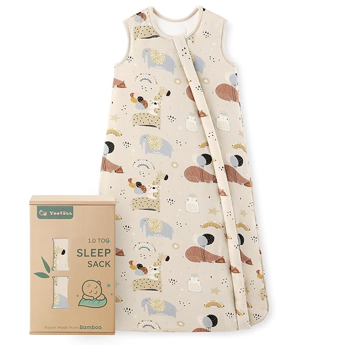 Yoofoss Rayon Made from Bamboo Baby Sleep Sack 12-18 Months 1.0 Tog Baby Wearable Blanket, Super Soft Infant Toddler Sleeping Sack 2-Way Zipper