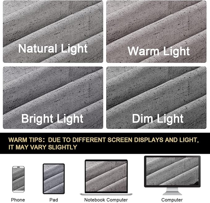 PrinceDeco 100% Blackout Curtains 84 inches Long for Bedroom Dining Room Soundproof Window Treatment Drapes with White Liner Noise Reducing Linen 84 Inch Blackout Curtains，Light Grey，42 x 84 Inch