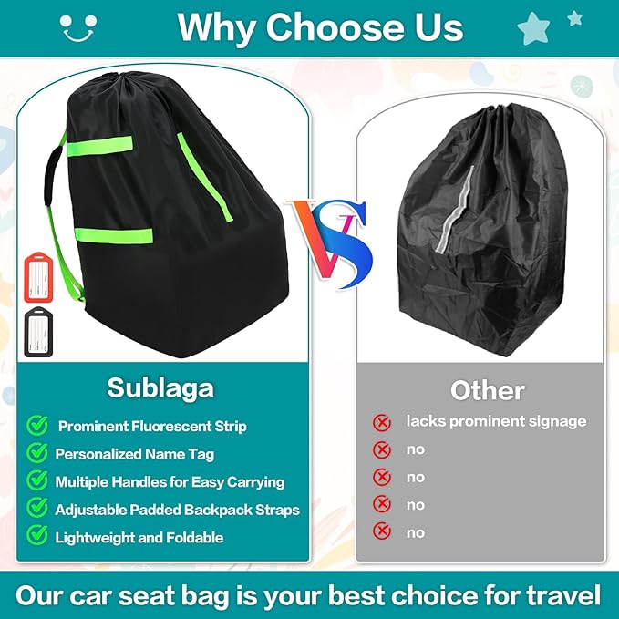 Waterproof Car Seat Bags For Airplane Travel, Durable Carseat Cover For Air Travel Car Seat Travel Bag with Shoulder Straps and 2pcs Luggage Tags For Airplane
