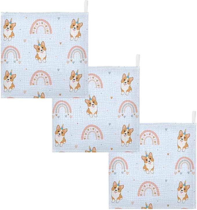 vvfelixl Corgi Hearts Rainbows Baby Burp Cloths Baby Muslin Washcloths for Boys Girls Cotton Baby Face Towel for Newborn Infants Soft and Absorbent 11.8 X 11.8 in, 5 Pack