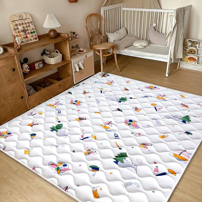 Baby Play Mat - 65" X 50",Premium Thicker Foam One-Piece Machine Washable, Extra Large Anti-Slip Soft Cushioning Foam Playmats for Babies and Toddlers, Foldable Baby Crawling Mat for Playpen