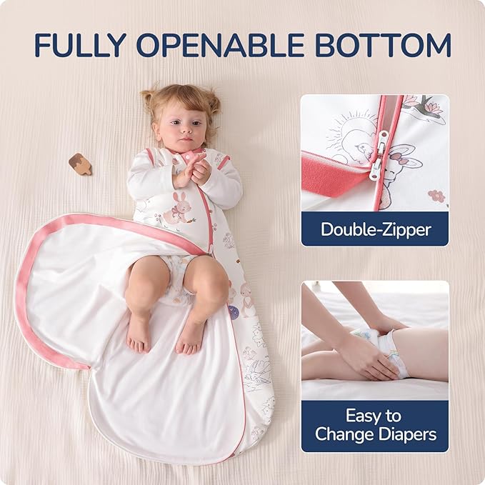 usbettas 1.0 Tog 2.5 Tog Baby Sleep Sack, 100% Cotton Baby Sleeping Bag 3-24M, 2-Way Zipper Baby Wearable Blanket