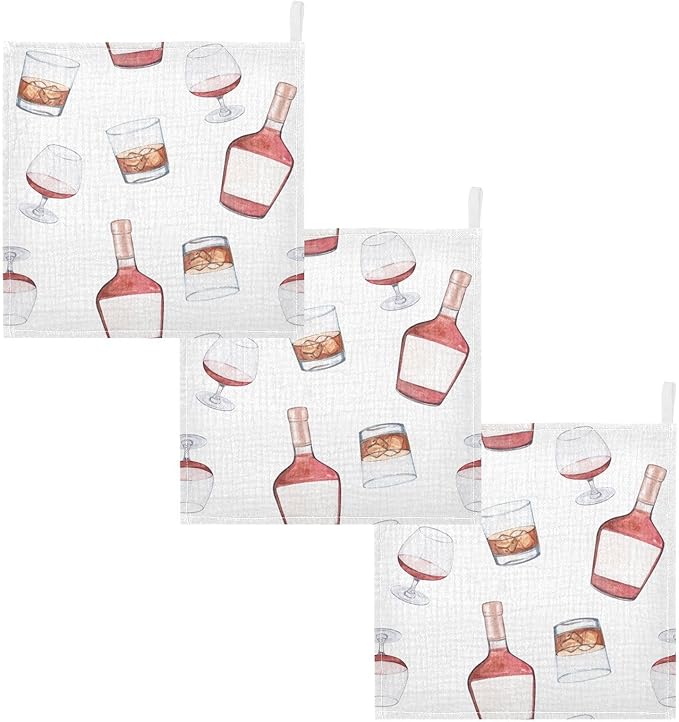 vvfelixl Baby Muslin Washcloths Whiskey Bottles Glasses Baby Burp Cloths Cotton Baby Face Towel for Newborn Infants Boys Girls Soft and Absorbent 11.8 X 11.8 in, 3 Pack