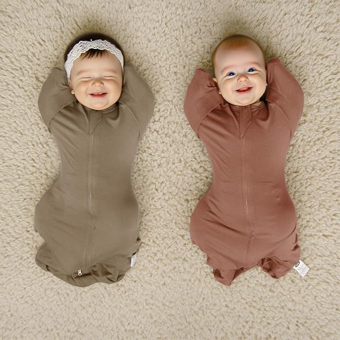 MEXXI Swaddle Baby Sleep Sack With Arms Up, 2 Pack Baby Transitional Swaddle with Double Zipper,0.5 TOG, 8-13 lbs, S