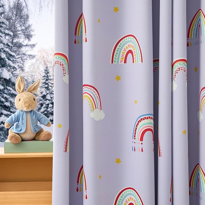 jinchan Nursery Blackout Curtains for Kids Room Rainbow Purple Curtains Cute Girls Bedroom Dorm Playroom Window Treatment Grommet Thermal Insulated Room Darkening 2 Panels 63 Inch Length