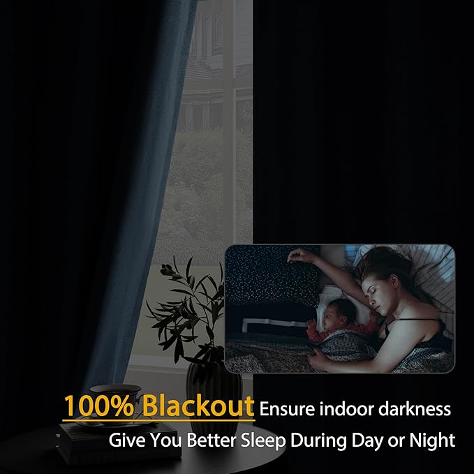 Extra Lenght 100% Blackout Linen Textured Curtains 120 Inch Length 2 Panels Set for Living Room, Bedroom, Full Blackout Curtains with Grommets Top, Dark Blue, 52" W x 120" L, 2 Panels