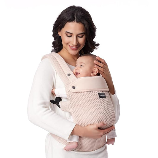Momcozy Breathable Mesh Baby Carrier, Ergonomic and Lightweight Infant Carrier for 7-45lbs with Enhanced Lumbar Support, All Day Comfort for Hands-Free Parenting, Air Mesh-Pink