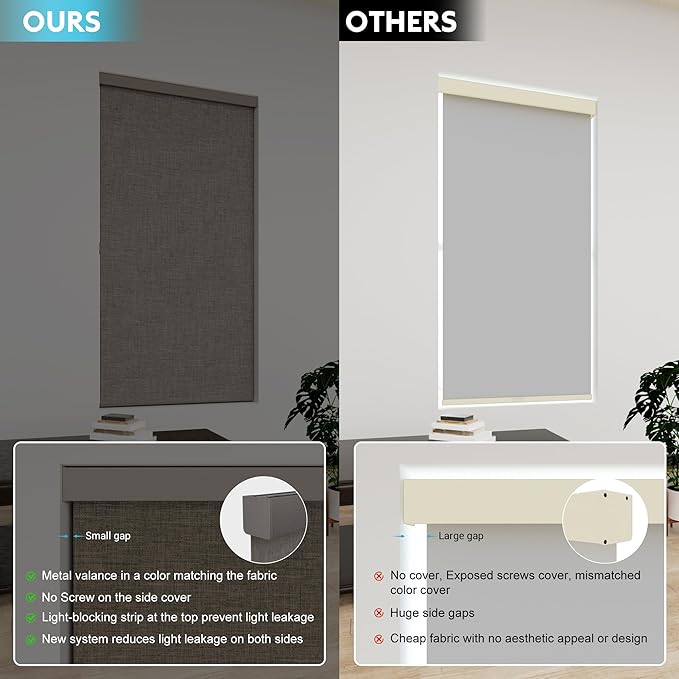 100% Blackout Roller Shades, Free-Stop Cordless Roller Blinds for Windows, Thermal Insulated Linen Fabric Window Shades UV Protection for Home, Door, Coffee, 66" W x 72" H