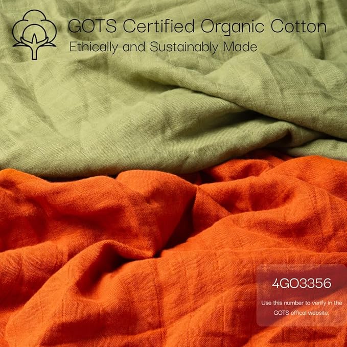 Salt Earth 100% Organic Cotton Muslin Standard Fitted Crib Sheet, 52"x28", 2 Pack Soft Breathable Natural Cotton Sheets Baby Mattress Bed Sheets, No Slip Baby Christmas Crib Sheets (Green & Rust)