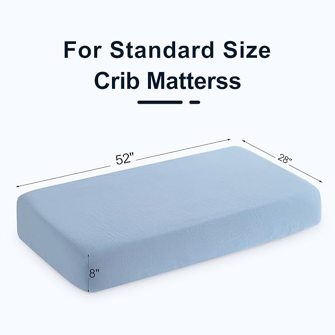 NTBAY 2 Pack Muslin Cotton Crib Sheets, Soft and Breathable Double Layer 28x52 Baby Crib Sheets for Standard Crib and Toddler Mattresses, Boys, Girls, Unisex, Sky Blue, 28x52 Inches