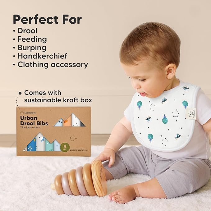 8-Pack Organic Baby Bibs for Boys, Girls - Soft Cotton Drooling and Teething Bibs for Baby Girl & Boy, Extra Absorbent, Easy to Clean & Put On for Toddler, Newborn, Infant 0-24 Months (Cosmo)