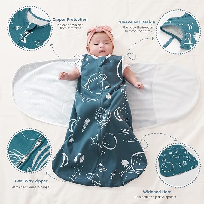 ZIGJOY Sleep Sack Swaddle 1.0 TOG Baby Wearable Blanket 100% Cotton Baby Swaddle Blanket for Newborns 0-6 Months for Boy Girl, Space
