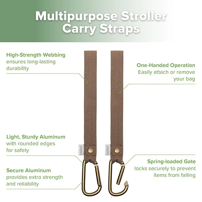 haakaa Baby Stroller Hooks for Bags丨Universal Stroller Straps and Hooks, Non-Slip with One-Hand Opening, Multipurpose Hooks for Diaper Bags, Backpacks, Bikes & Shopping Carts - Brown, 2 Pack