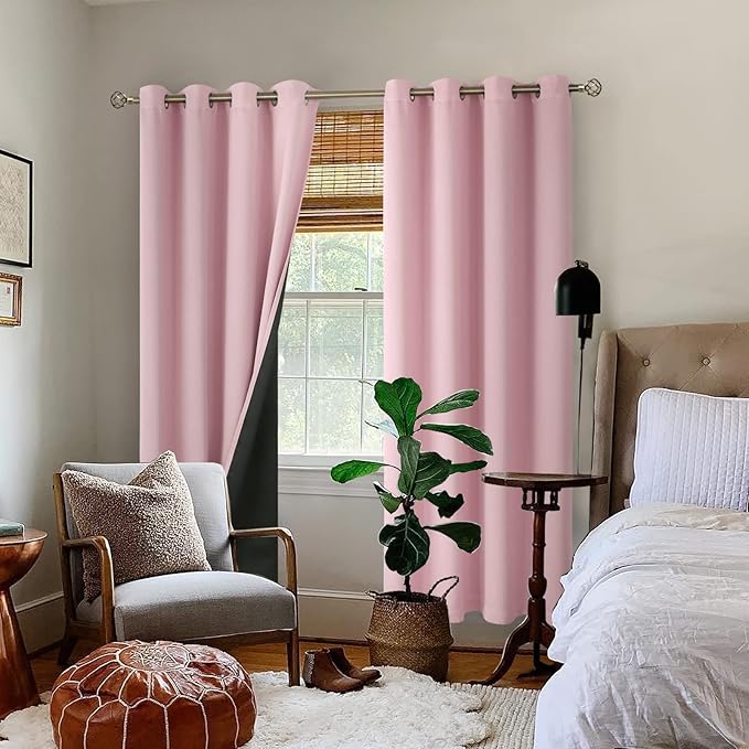 BGment Baby Pink 100% Blackout Curtains for Nursery Bedroom 84 Inch Length 2 Panels, Thermal Insulated Full Light Blocking Grommet Noise Cancelling Window Curtains for Girls Room, 52 Inch Wide Each