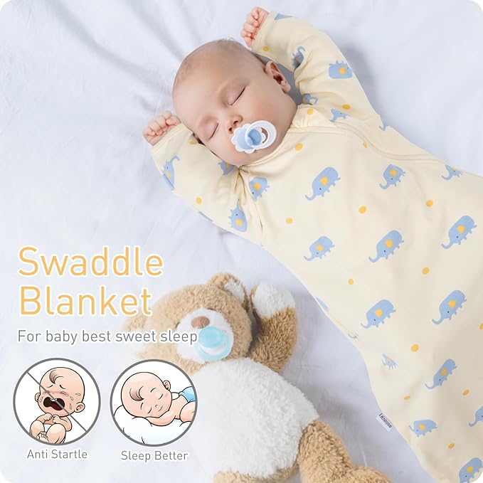Premium Soft Cotton Transitional Swaddle Sack with Arms Up & Sleeves 6-12 Months, Mitten Cuffs, 2-Way Zipper, Sleeping Sacks for Newborns - Calms Startle Reflex, Boys & Girls Sleep Bag