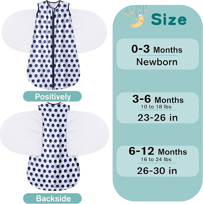 BSTOPPT Newborn Sleep Sack Baby Swaddle,3-Way Adjustable Wearable Blanket,100% Rayon Cotton Swaddling Sleeping Bag，TOG 0.5 (Soccer & Triangles, 0-3 Months)