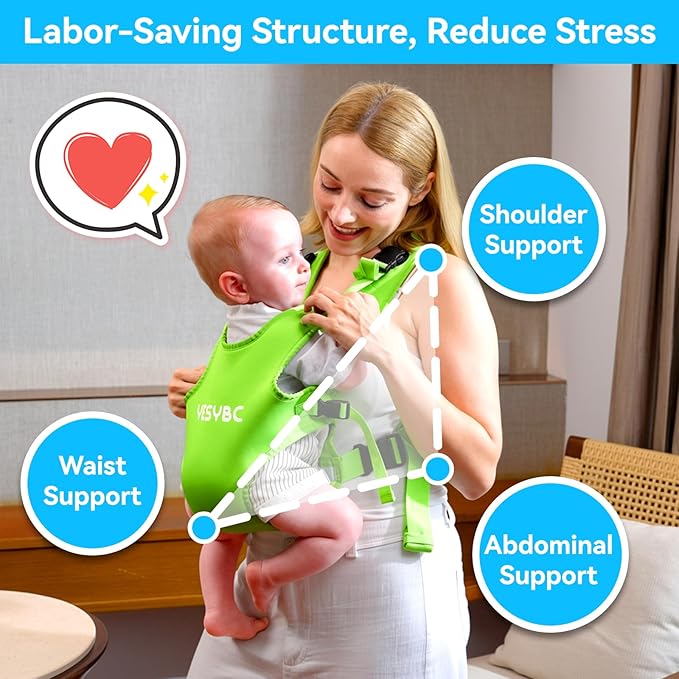 Baby Carrier, Dual-Use Adjustable Baby Sling Support Infant Chest Holder with Drawstring Backpack for Newborn to Toddler 13-33 lbs Swimming Pool Beach Land (Green)