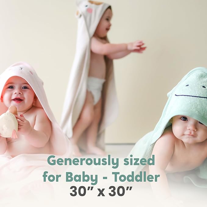 CuddleBug Premium Hooded Baby Bath Towel & Washcloth Set (Frog) - 100% Cotton Terrycloth Hooded Baby Towels for Newborn & Toddler, Super-Soft & Absorbent, Newborn Essentials (30" x 30") - Sage Green