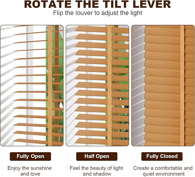 2" Cordless Wood Blinds for Indoor Windows Custom Blackout Blinds Room with Privacy Protection, Cordless Wooden Horizontal Window Shades for Bedroom, Living Room, Office, Bathroom, Kitchen