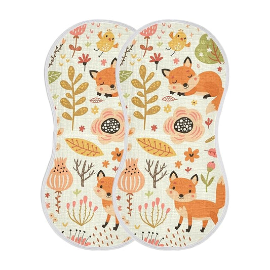 Kigai Fox and The Flower Muslin Baby Burp Cloths, Large Absorbent Cotton Muslin Burp Cloths Set of 1, Washcloths, Face Towel, Bibs for Newborn Boys Girls, 11 x22 Inch