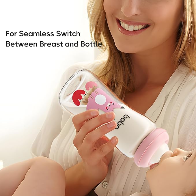 YOHKOH Natural Glass Baby Bottle with Level 2 Medium Flow Nipple, Newborn Anti-Colic Baby Bottles, Wide Neck Mushroom Baby Glass Bottle (8.8ounce (Pack of 4), Red2)