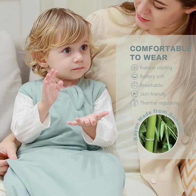 Mosebears Unisex Baby Sleep Sack 1.0 TOG, Supersoft Rayon Made from Bamboo Wearable Blanket with 2-Way Zipper (Sage&Green,0-6 Months)
