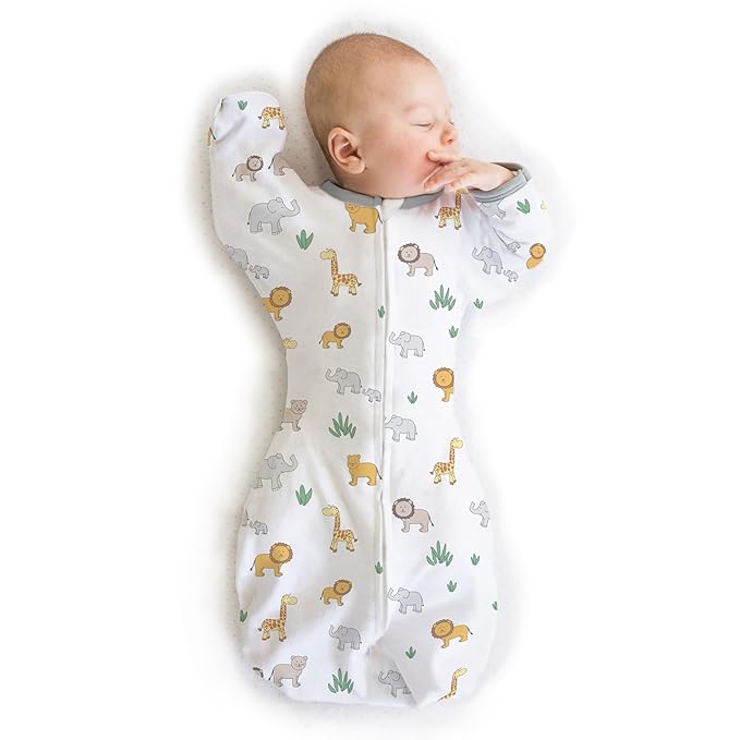 Amazing Baby Transitional Swaddle Sack, Arms Up Half-Length Sleeves & Mitten Cuffs, Swaddle for Newborn Transition to Baby Sleep Sack Wearable Blanket, Large, 6-9 Month, 21-24 lb, On Safari