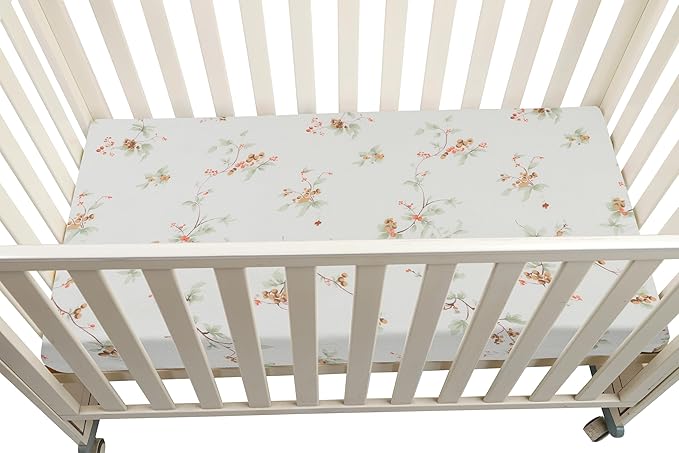 Onacosht Muslin Crib Sheets for Boys Girls, Soft Breathable 100% Cotton Baby Fitted Sheet 52" x 28" for Standard Toddler Crib Mattress, 2 Pack, Green and Leaf