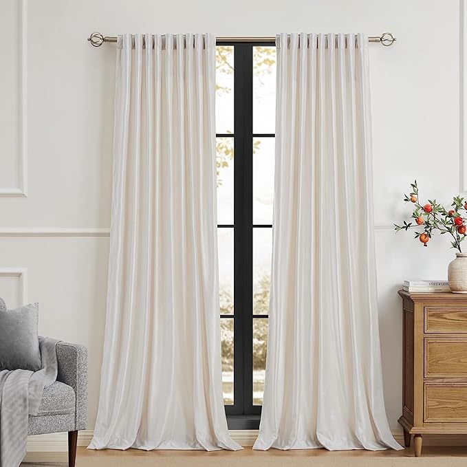 PRIMROSE Cream Ivory Curtains 90 inch for Living Room,2 Panels Drapes Blackout Rod Pocket Back Tab Window Treatment Room Darkening Thick Decorative Curtains for Bedroom