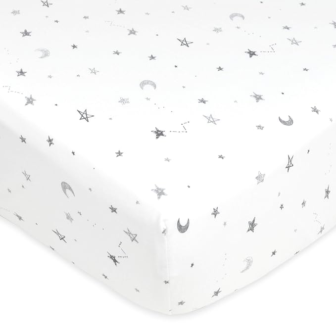 American Baby Company 2 Pack 100% Natural Cotton Fitted Crib Sheets 52" x 28" - Soft, Breathable, Hypoallergenic & Gentle Toddler Bed Sheets, Gray Stars and Gray, Neutral for Boys & Girls
