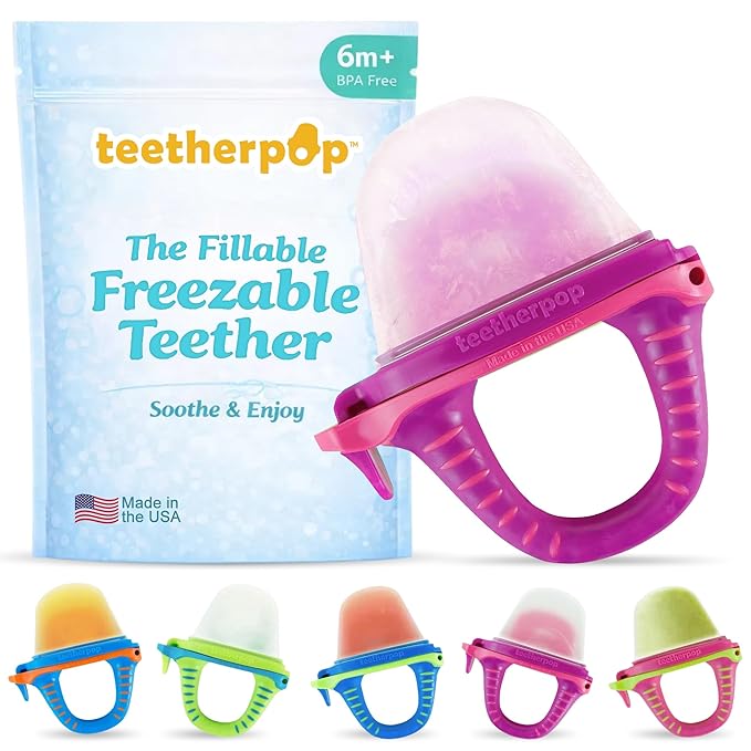 Teetherpop Fillable Freezable Teether for Babies - Breastmilk Popsicle Molds for Teething with Spill-Proof Sippy Slits – Freezable Baby Fruit Feeder Pacifier, Liquids & Purées, Cooling Teething Relief