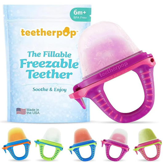 Teetherpop Fillable Freezable Teether for Babies - Breastmilk Popsicle Molds for Teething with Spill-Proof Sippy Slits – Freezable Baby Fruit Feeder Pacifier, Liquids & Purées, Cooling Teething Relief